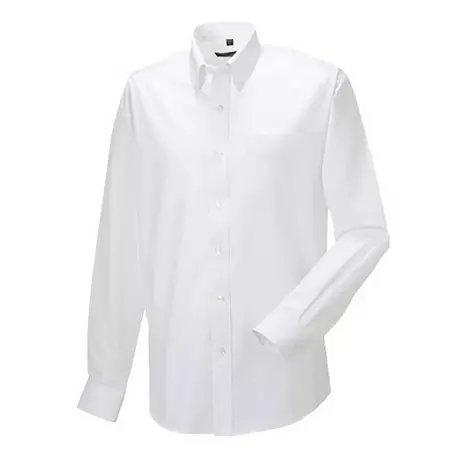 Russell Collection Mens Long Sleeve Easy Care Oxford Shirt  Blanc
