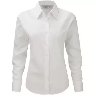 Russell Collection Mens Long Sleeve Easy Care Oxford Shirt  Blanc