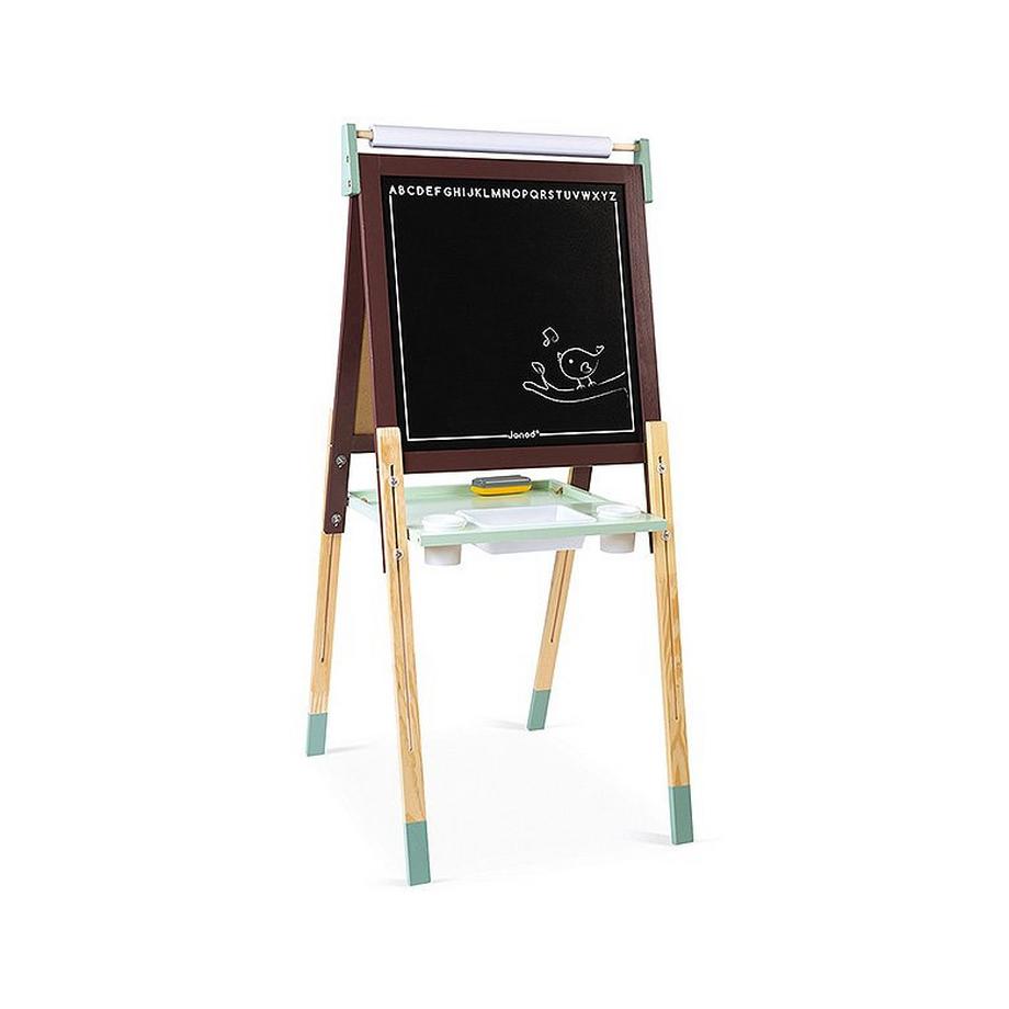 Janod  Tafel aus Holz Double Face Taupe und Skalierbar, höhenverstellbar Magnetisches Whiteboard + Schiefer für Kreide 13 Zubehörteile im Lieferumfang enthalten Ab 3 Jahren, J09632 