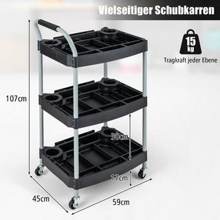 B2X Werkstattwagen Rollwagen mit 3 Etagen Werkzeugwagen mit abgetrennten Fächern 59 x 45 x 107 cm Schwarz  