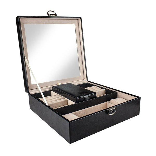 eStore  Gesteppte Schmuckschatulle mit Reisebox - Schwarz 