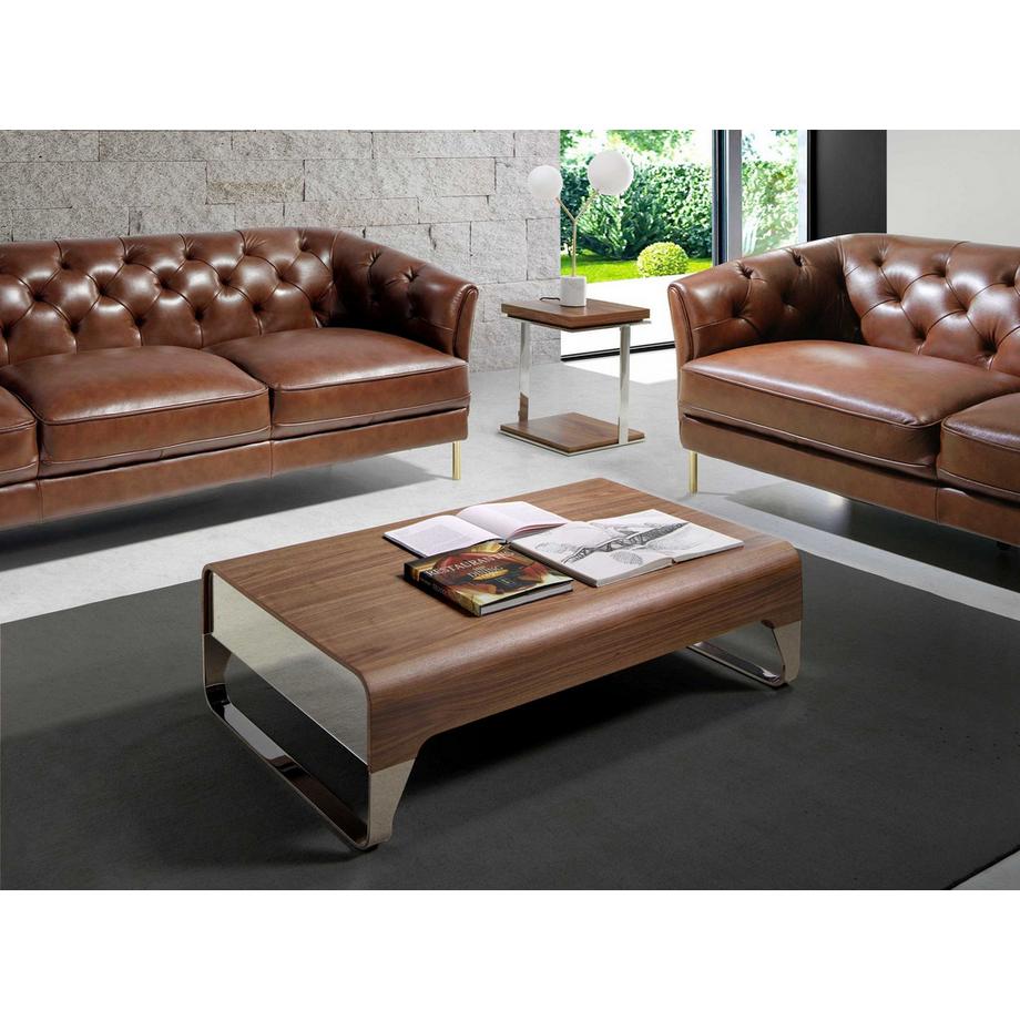 ANGEL CERDA Tavolino rettangolare in noce e acciaio cromato  