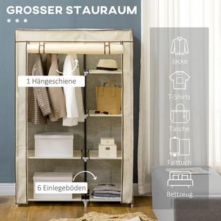 Northio Kleiderschrank Stoffschrank, 2 Kleiderstangen, 6 Fächer, Creme, Faltbare Garderobe Für Schlafzimmer & Flur  