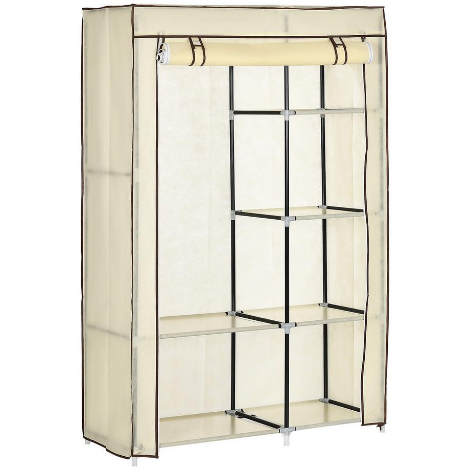 Armoire En Tissu, 2 Tringles À Vêtements, 6 Compartiments, Crème, Armoire Pliable Pour Chambre Et Couloir