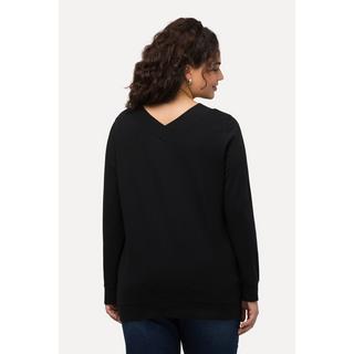 Ulla Popken  Sweatshirt, doppelter V-Ausschnitt, Stickerei, Langarm 