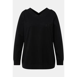 Ulla Popken  Sweatshirt, doppelter V-Ausschnitt, Stickerei, Langarm 