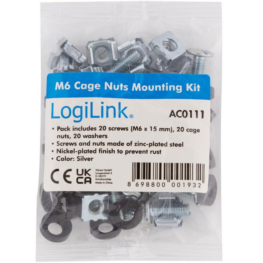 LogiLink  Montagesatz M6 für Rack/Wandschrank 20er-Pack 