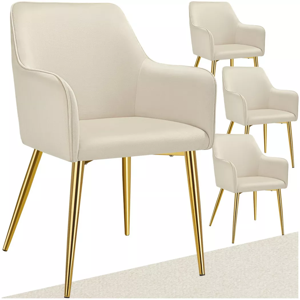 Tectake - Fauteuil AVANE en velours rembourré, 4 Stück, Beige