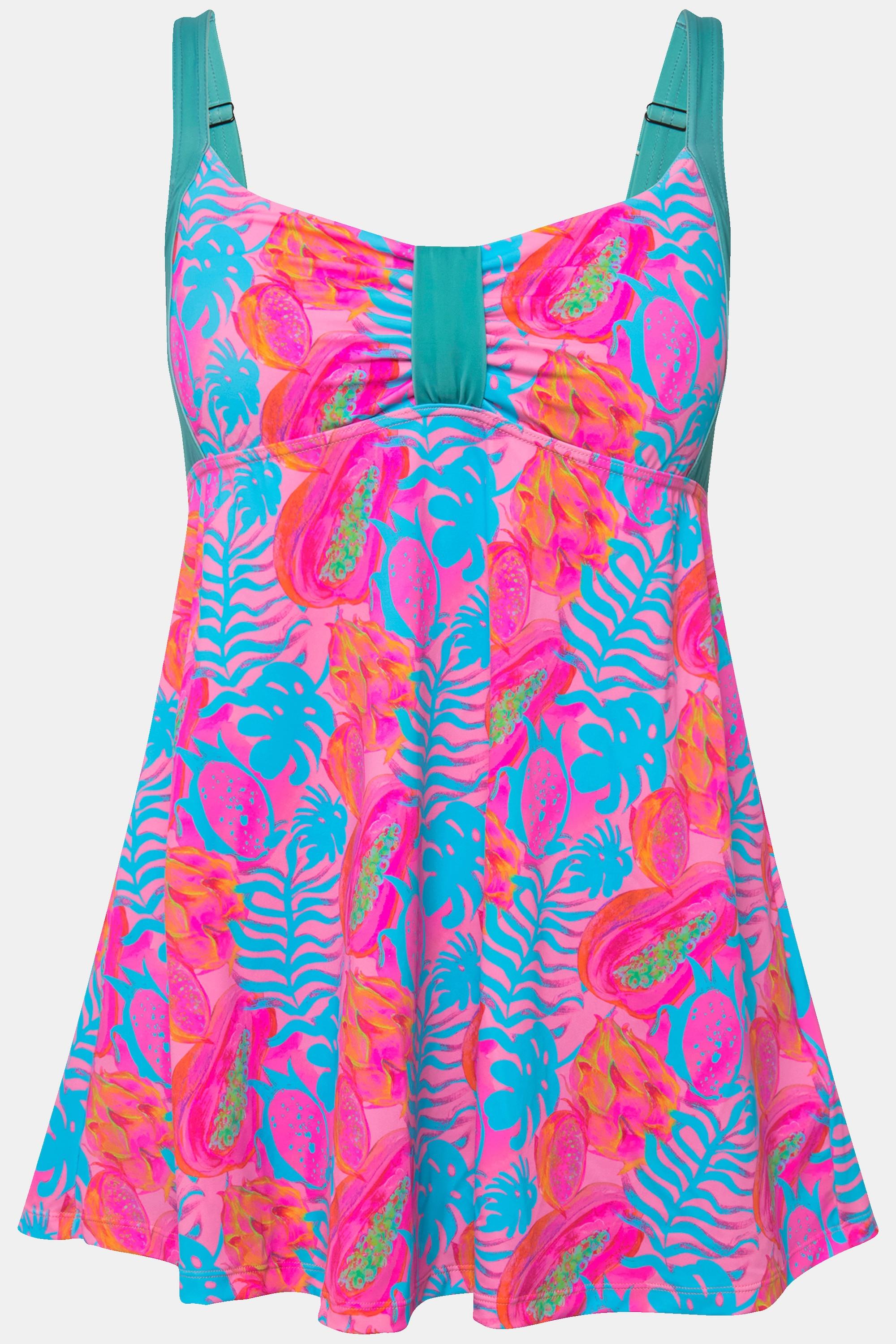 Ulla Popken Abito da bagno stampa foglie neon coppe morbide  