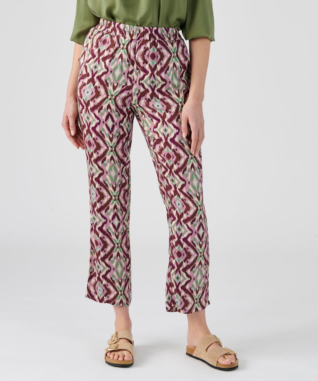 Image of Fliessende 7/8-hose Mit Grafik-print. Damen Rosa 52