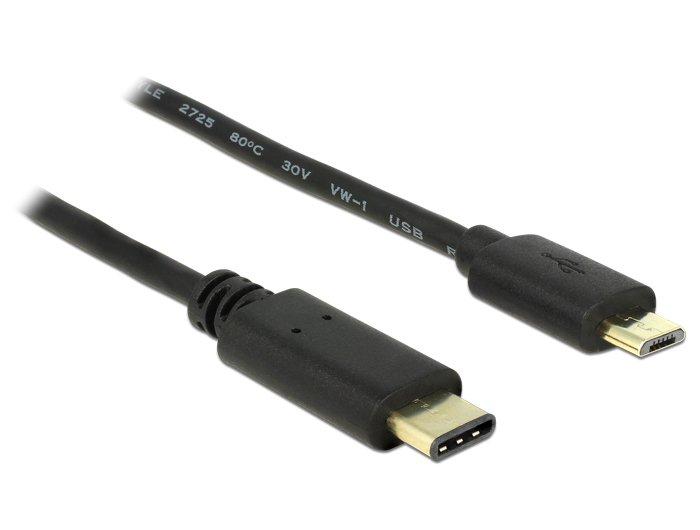 DeLock  2m, USB2.0-C/USB2.0 Micro-B câble USB Micro-USB B USB C Noir 