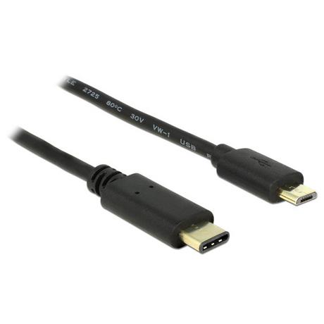 DeLock  2m, USB2.0-C/USB2.0 Micro-B câble USB Micro-USB B USB C Noir 