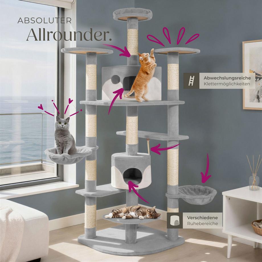 Tectake  Arbre à chat FIPPI 201 cm avec griffoir et plateforme d'escalade 