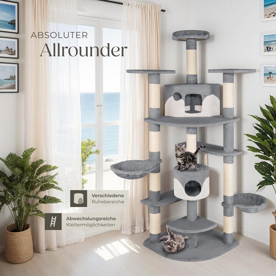 Tectake  Arbre à chat FIPPI 201 cm avec griffoir et plateforme d'escalade 