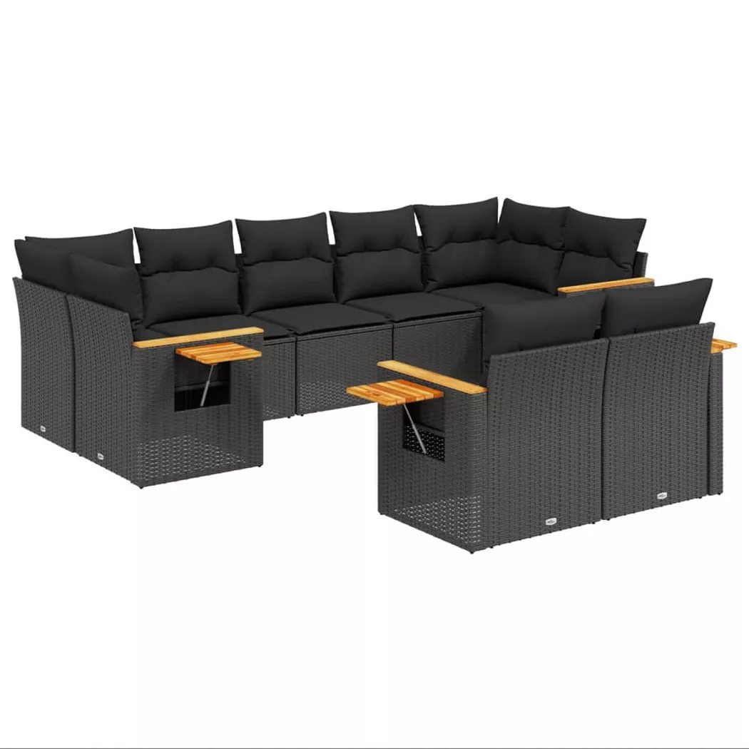 Vidaxl - Salon de jardin 9 pcs avec coussins noir résine tressée