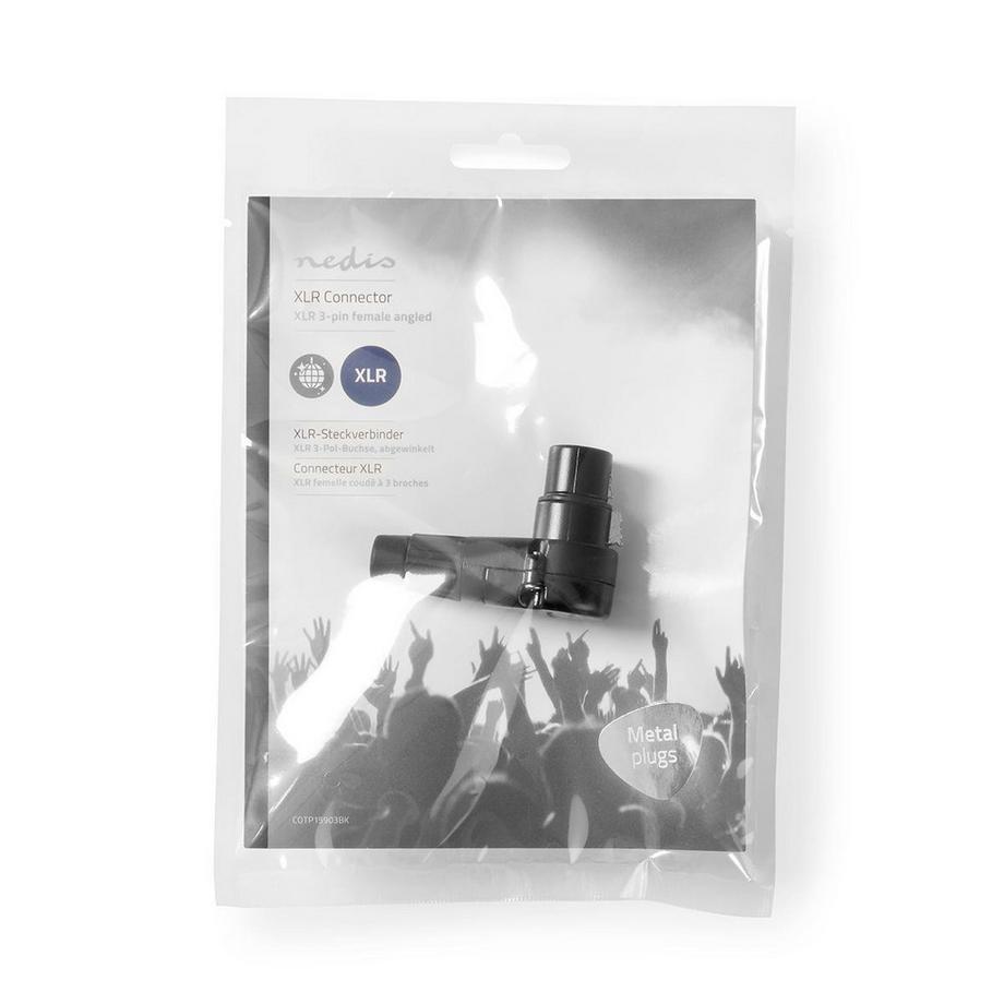 Nedis  XLR-Stecker | Gewinkelt | Buchse | Vernickelt | Löten | Kabeleingang Durchmesser: 5,0 mm | Metall | Schwarz | 1 St. | Plastikbeutel 