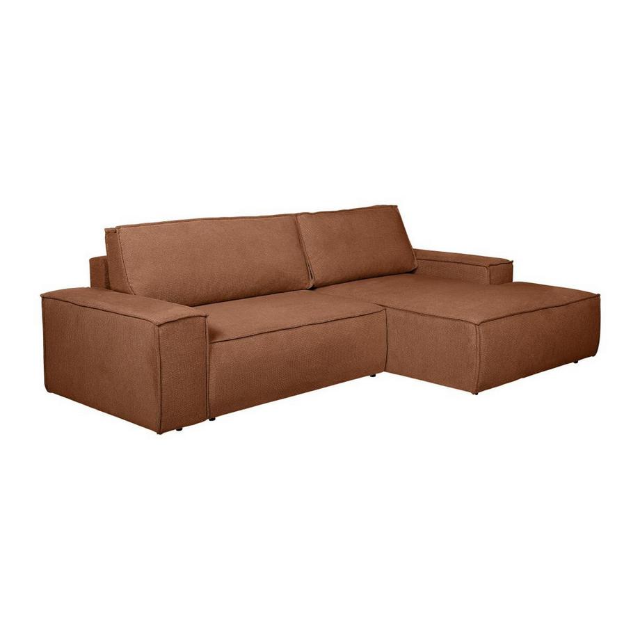 Vente-unique Canapé d'angle droit convertible en tissu texturé terracotta AMELIA  