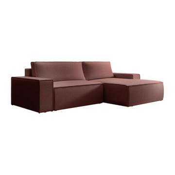 Canapé d'angle droit convertible en tissu texturé terracotta AMELIA