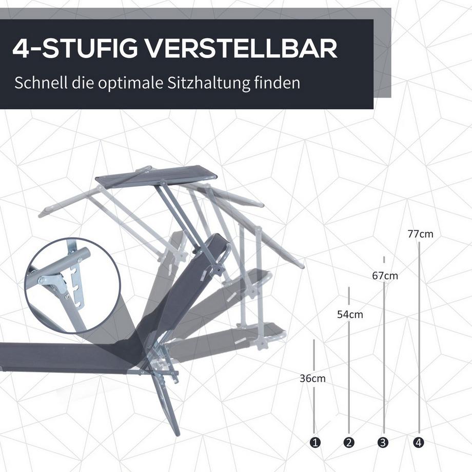 Northio Sonnenliege klappbar Gartenliege Liegestuhl Strandliege mit Sonnenschutz Grau 187 x 58 x 36 cm  