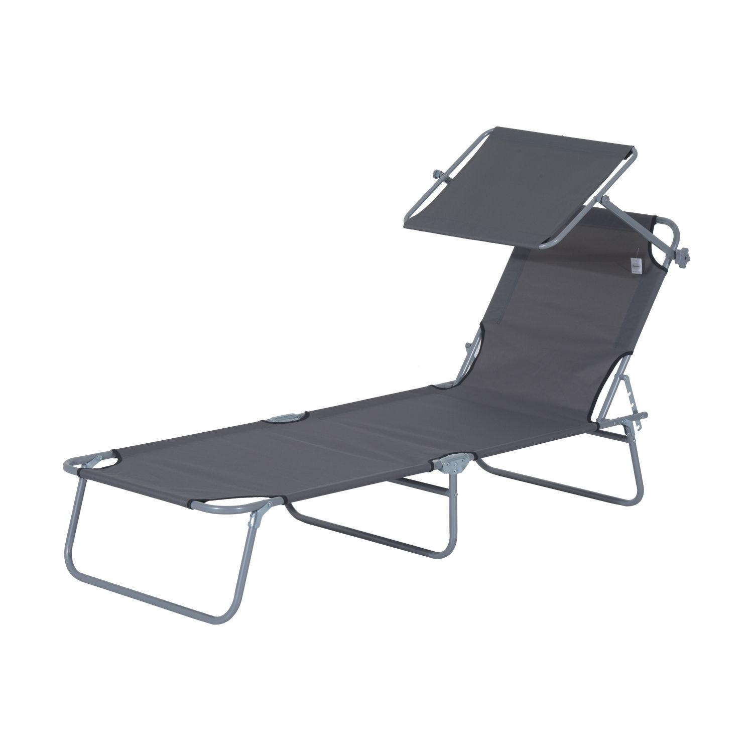 Northio Chaise longue de jardin pliante, chaise longue, chaise longue de plage avec protection solaire, gris, 187 x 58 x 36 cm  