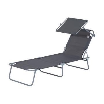 Chaise longue de jardin pliante, chaise longue, chaise longue de plage avec protection solaire, gris, 187 x 58 x 36 cm