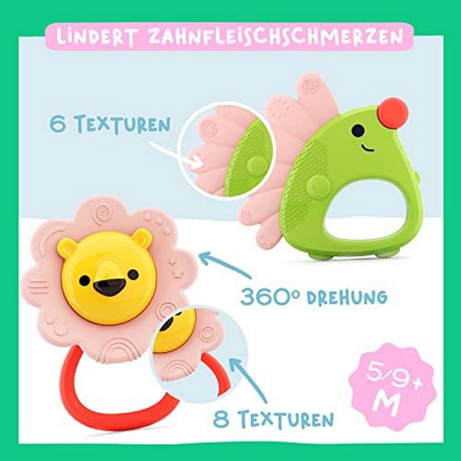 Activity-board  Set von 7 bunten Rasseln und Beißringen für Neugeborene – Sensorik-Spielzeug 