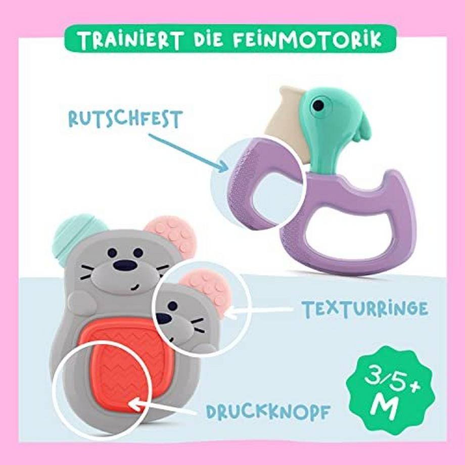 Activity-board  Set von 7 bunten Rasseln und Beißringen für Neugeborene – Sensorik-Spielzeug 