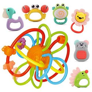 Activity-board  Lot de 7 hochets et anneaux de dentition colorés pour nouveau-né - jouets sensoriels 