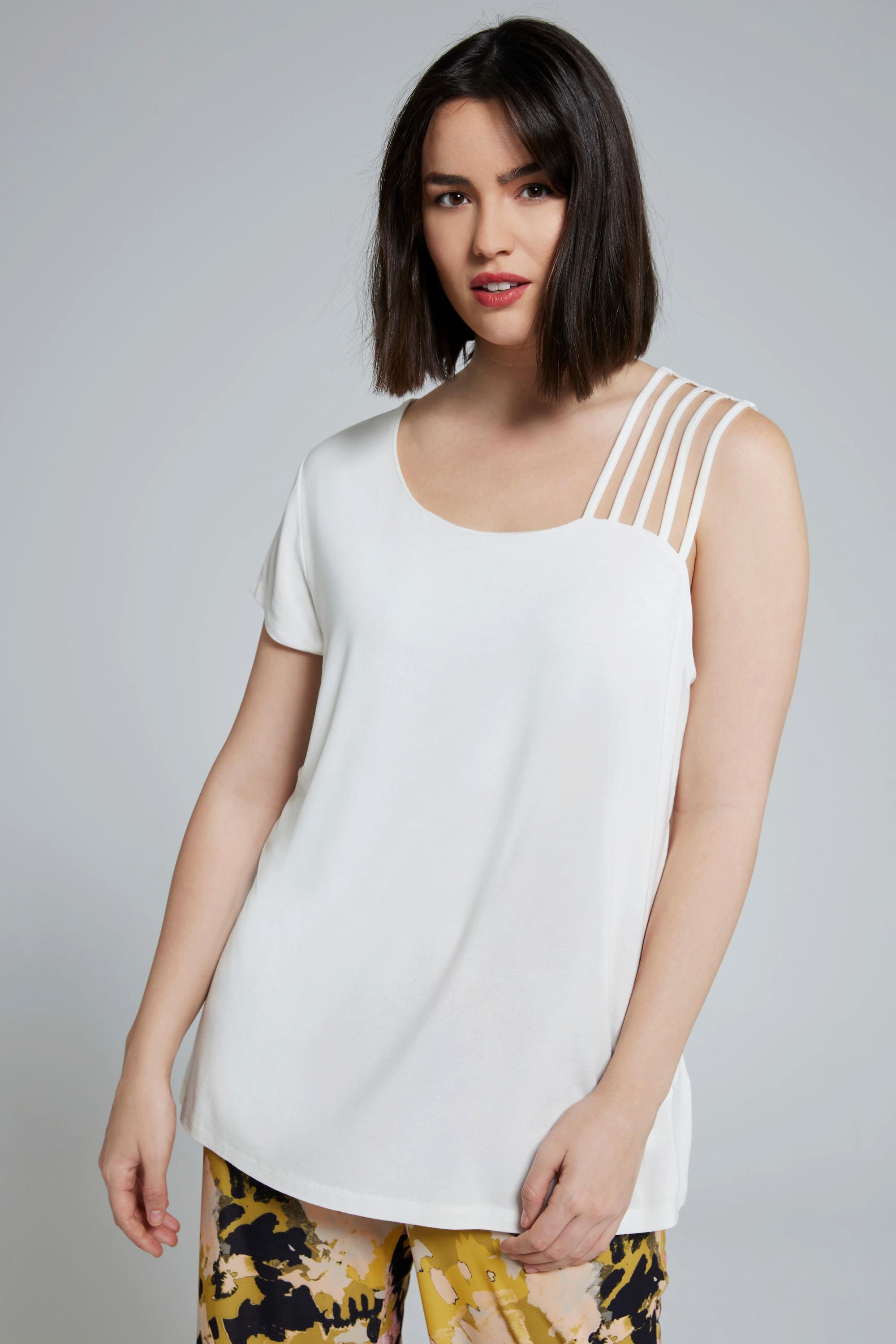 Ulla Popken  T-shirt, Classic, encolure asymétrique, manches courtes amples 