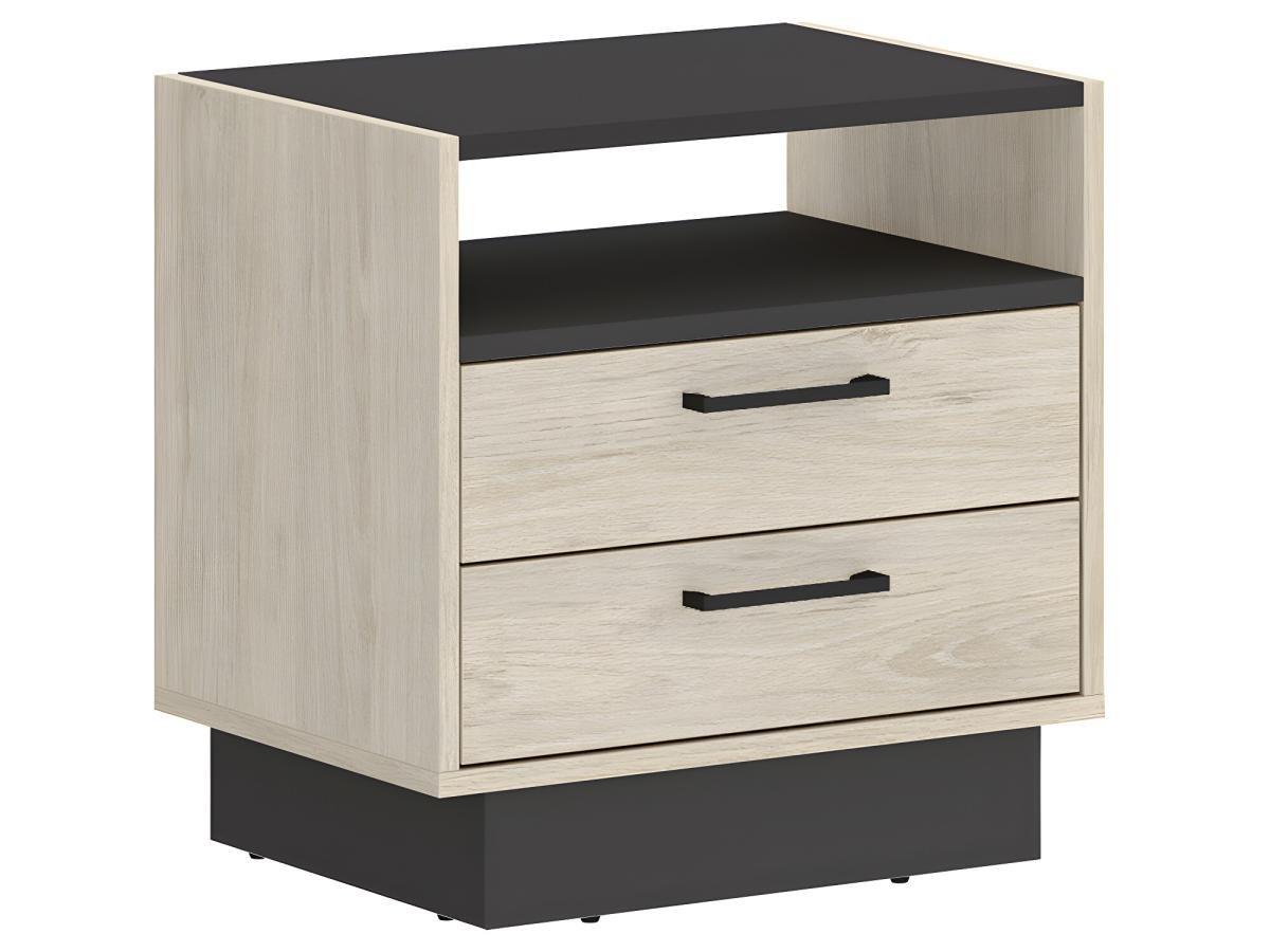 Vente-unique Lot de 2 tables de chevet 2 tiroirs et 1 niche - Coloris : Naturel et anthracite - LEANDRE  