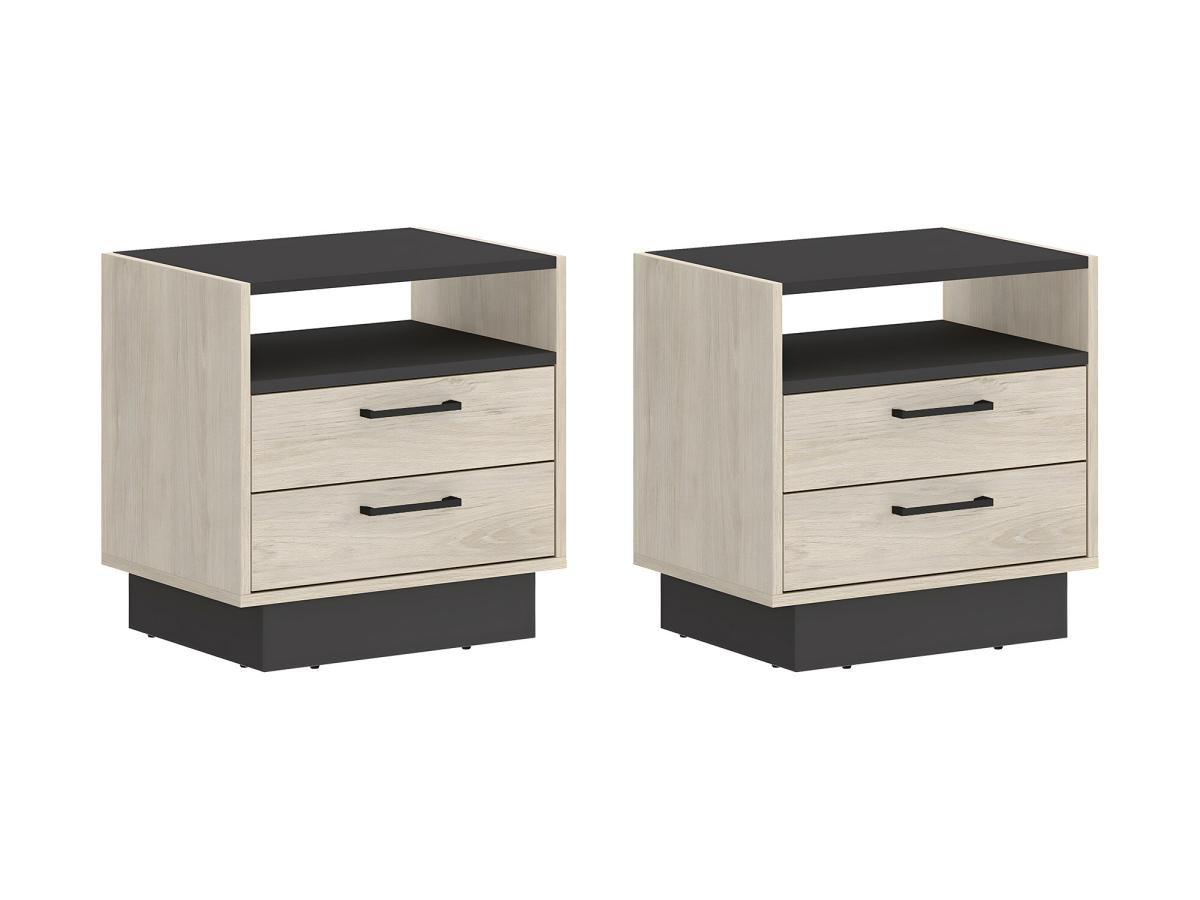 Vente-unique Lot de 2 tables de chevet 2 tiroirs et 1 niche - Coloris : Naturel et anthracite - LEANDRE  