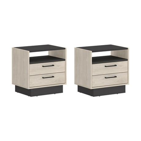 Vente-unique Lot de 2 tables de chevet 2 tiroirs et 1 niche - Coloris : Naturel et anthracite - LEANDRE  