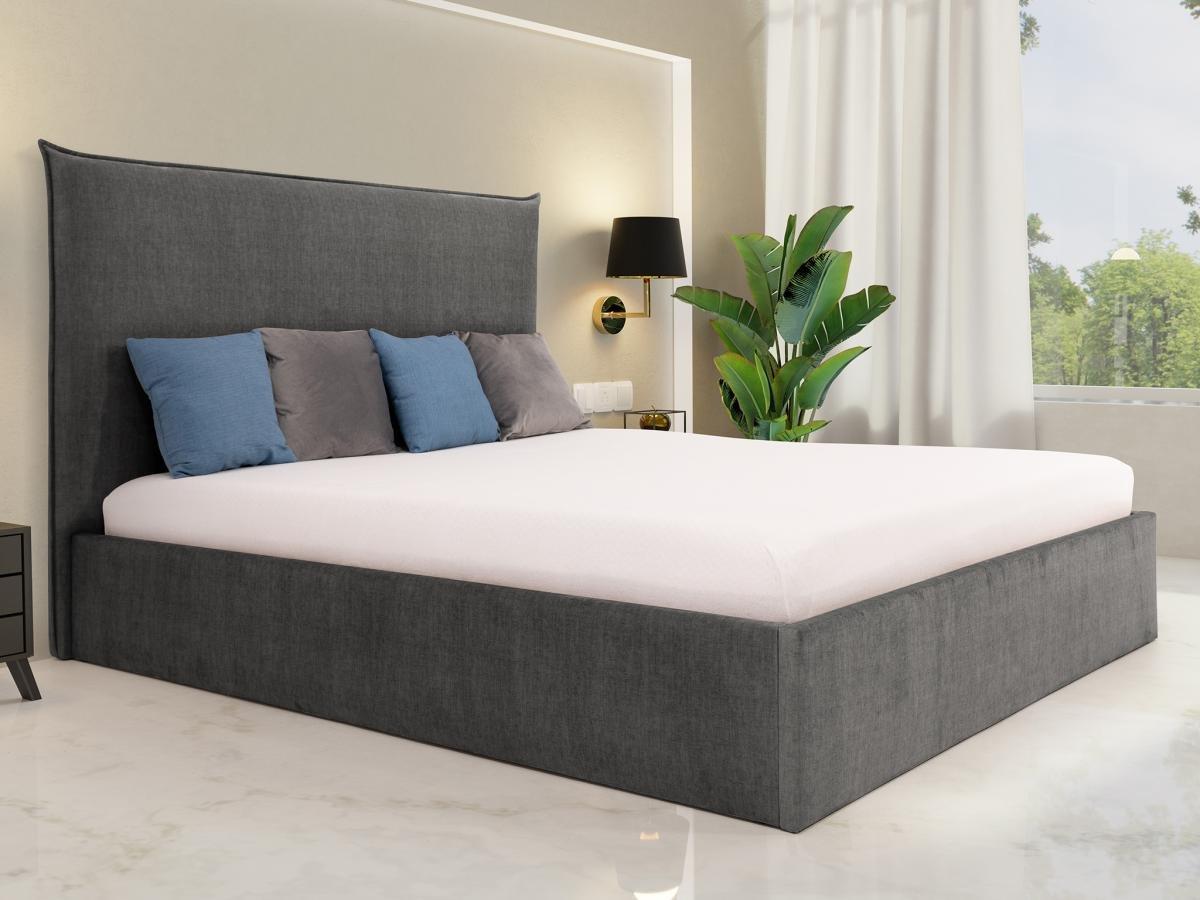 PASCAL MORABITO Lit coffre 140 x 200 cm - Velours - Gris + Matelas - SORYO de Pascal Morabito  