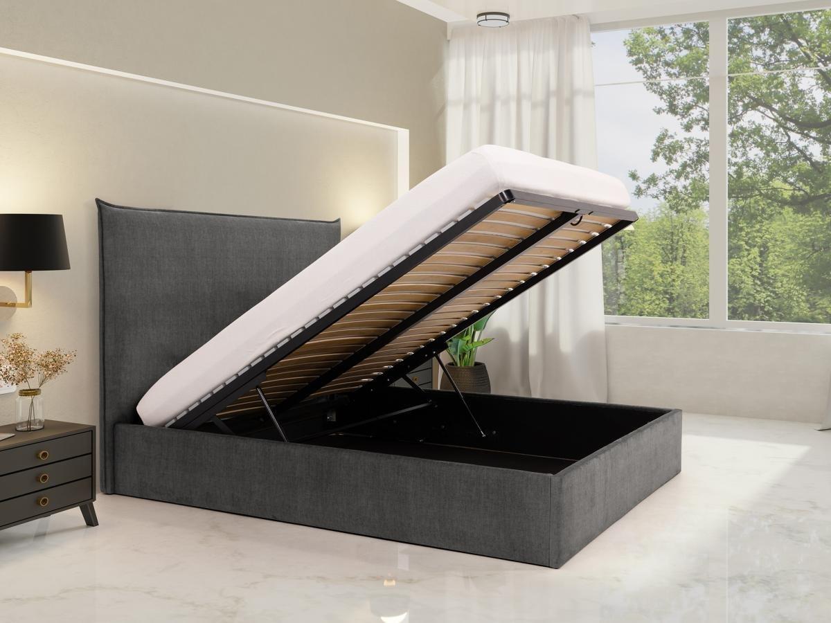 PASCAL MORABITO Lit coffre 140 x 200 cm - Velours - Gris + Matelas - SORYO de Pascal Morabito  