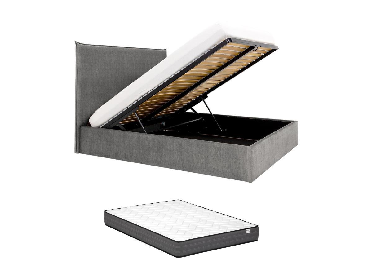 Image of Bett mit Bettkasten + Matratze - 140 x 200 cm - Samt - Grau - SORYO Bett mit Bettkasten + Matratze - 140 x 200 cm - Samt - Grau - SORYO