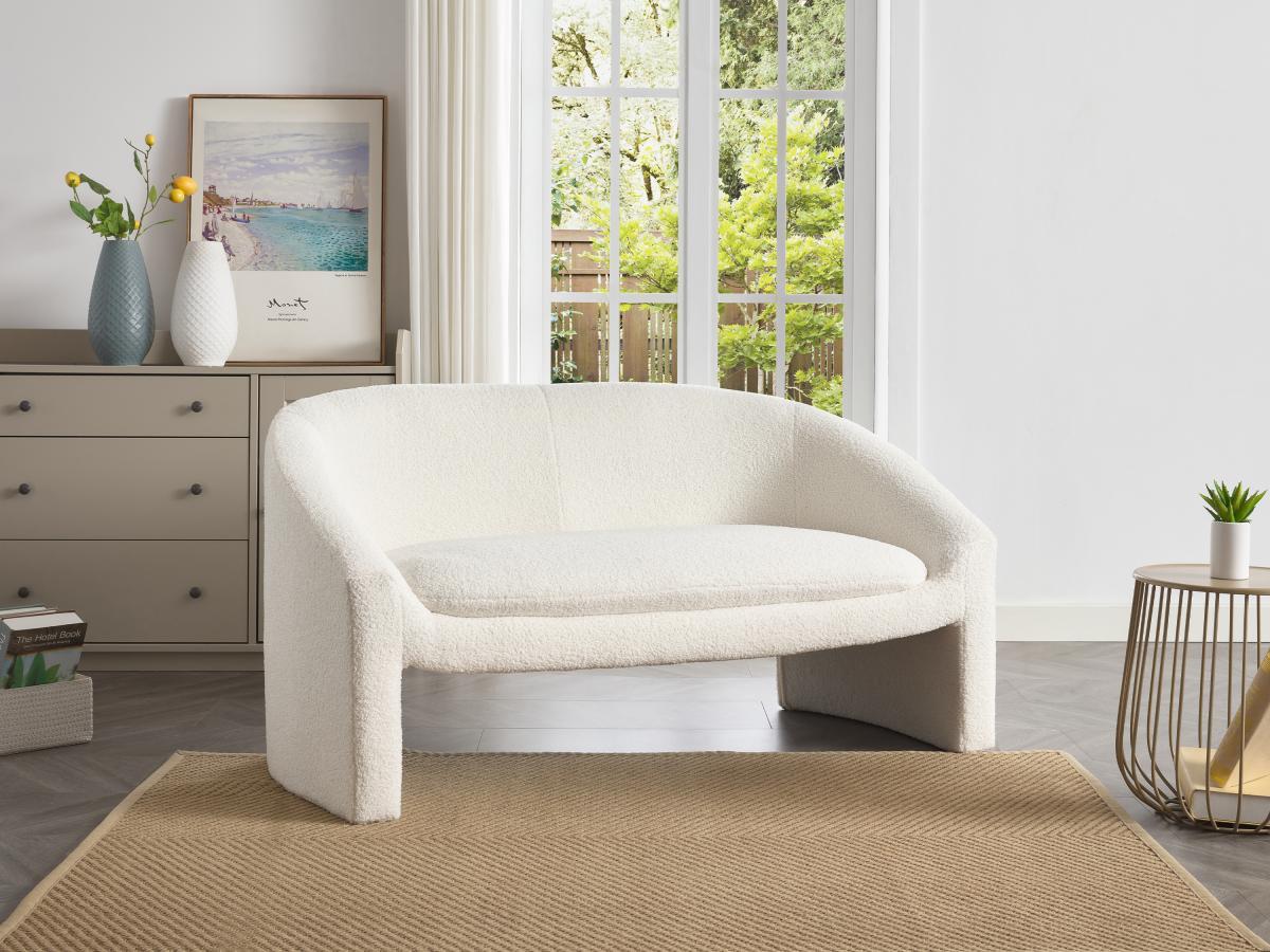 Vente-unique Sofa 2-Sitzer - Bouclé-Stoff - Weiß - OSSANA  