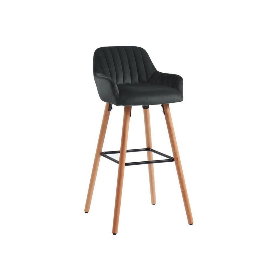 Vente-unique Tabouret de bar en velours bois de hêtre ELEANA  