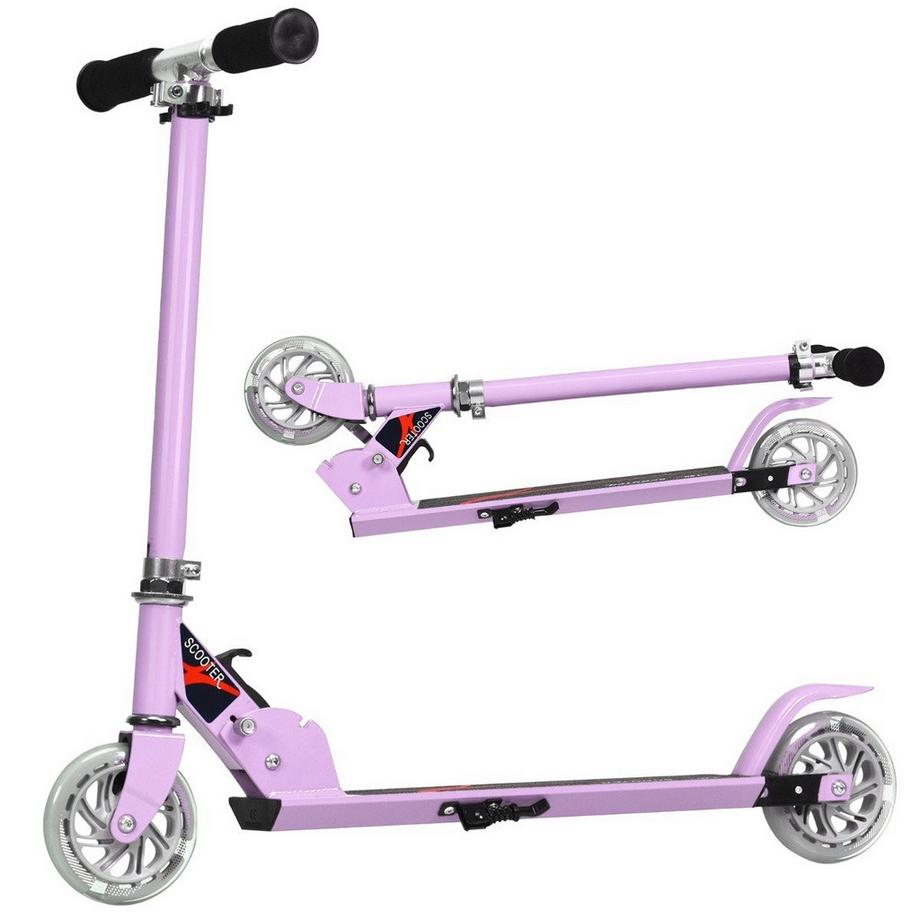 Trottinette enfant pliable et réglable en hauteur avec 2 roues clignotantes pour enfant à partir de 4 ans violet