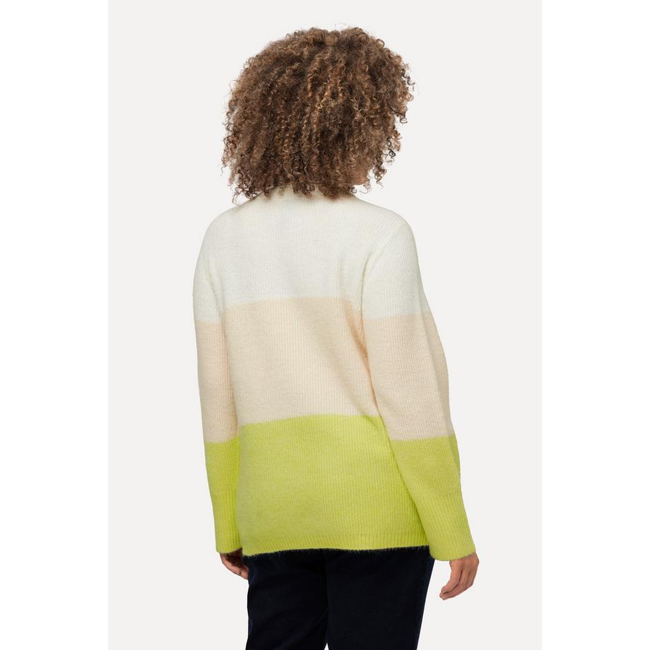 Ulla Popken Blockstreifen V-Ausschnitt Langarm Pullover  