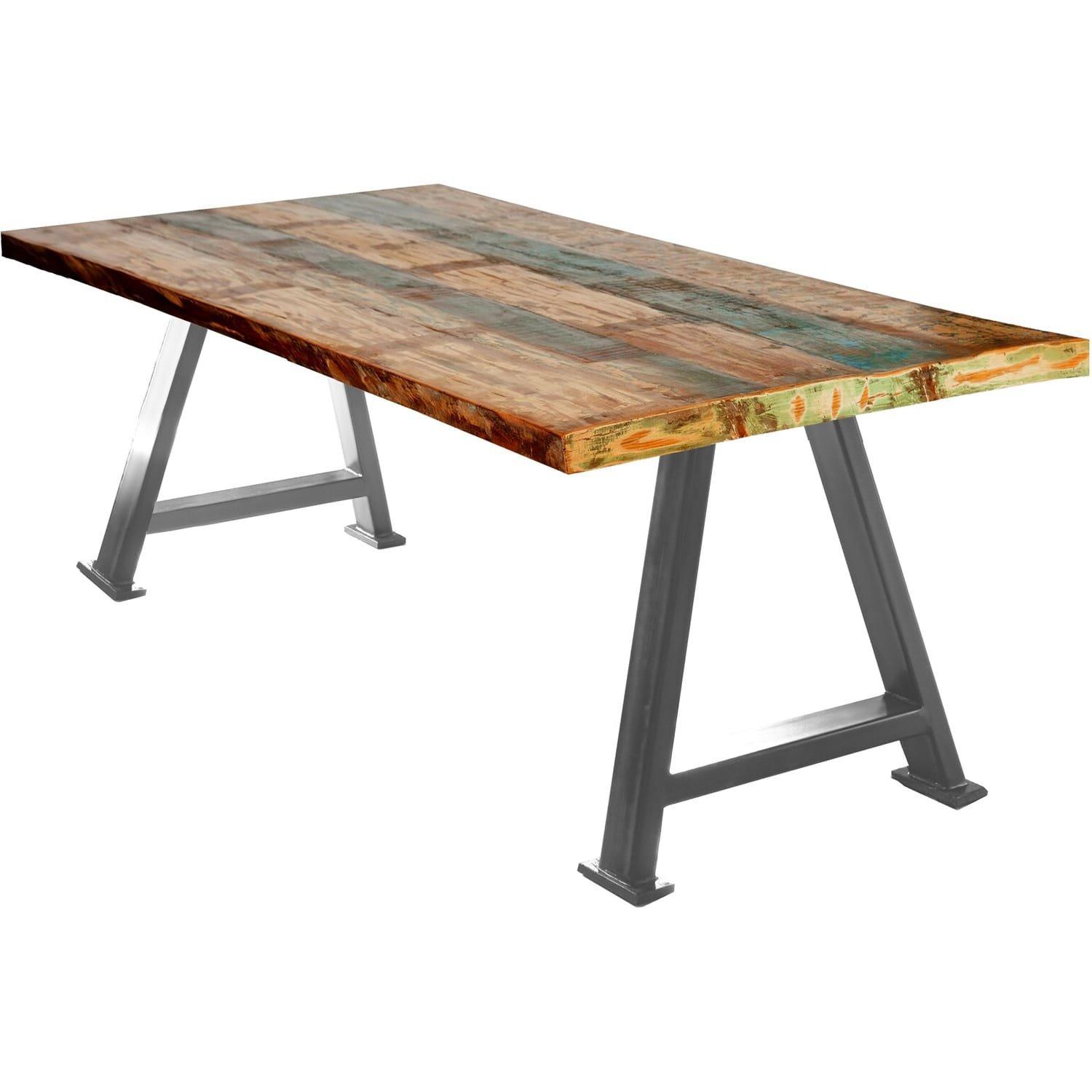 mutoni Tavolo 160x85 cm - legno di recupero colorato - metallo argento antico  