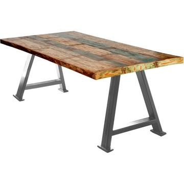 Tavolo 160x85 cm - legno di recupero colorato - metallo argento antico