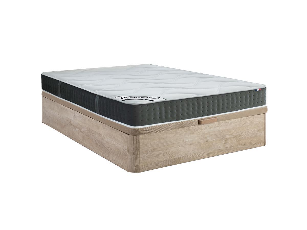 Vente-unique Ensemble 140 x 190 cm sommier coffre naturel clair + matelas ressorts ensachés 7 zones et mémoire de forme ép.25cm - TIAMAT de DREAMEA  