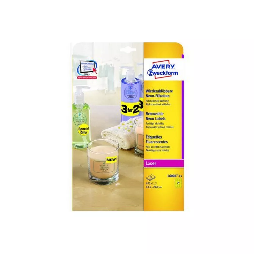 Avery-Zweckform – AVERY ZWECKFORM Etiketten 63,5×29,6mm, 675 Stk., One Size, Gelb Bunt
