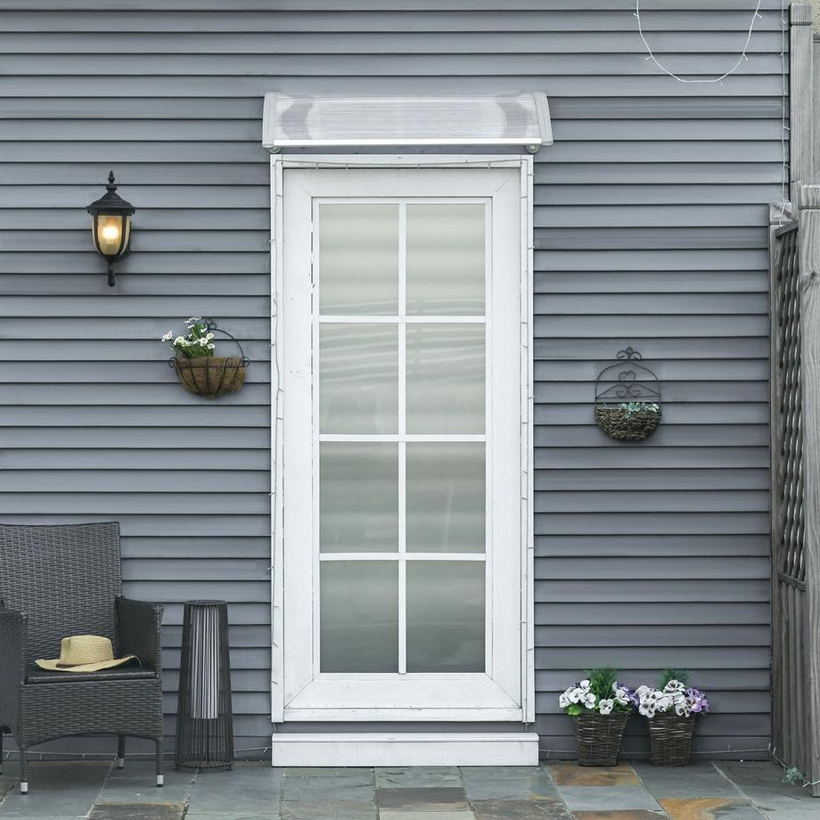 Northio Pensilina per porta d'ingresso 100 x 75 cm Pensilina ad arco in alluminio e policarbonato Pensilina con protezione UV Pensilina per porta d'ingresso per balcone, protezione solare, protezione pioggia, argento  