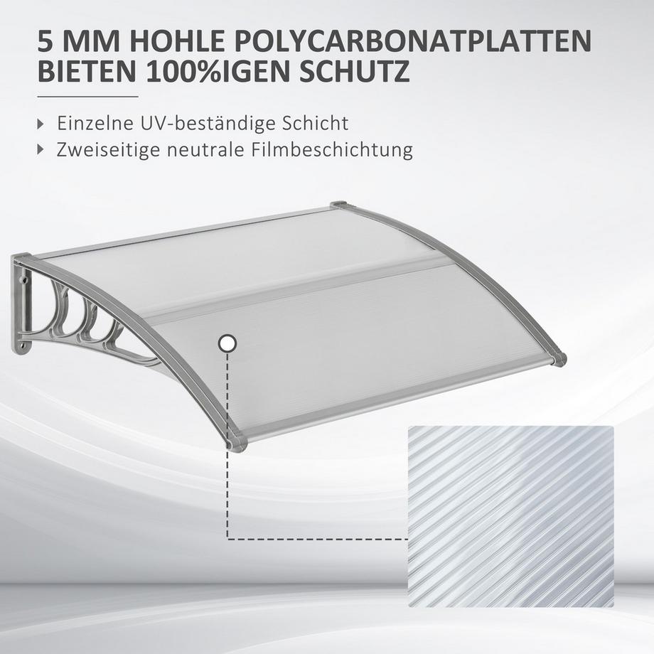 Northio Pensilina per porta d'ingresso 100 x 75 cm Pensilina ad arco in alluminio e policarbonato Pensilina con protezione UV Pensilina per porta d'ingresso per balcone, protezione solare, protezione pioggia, argento  