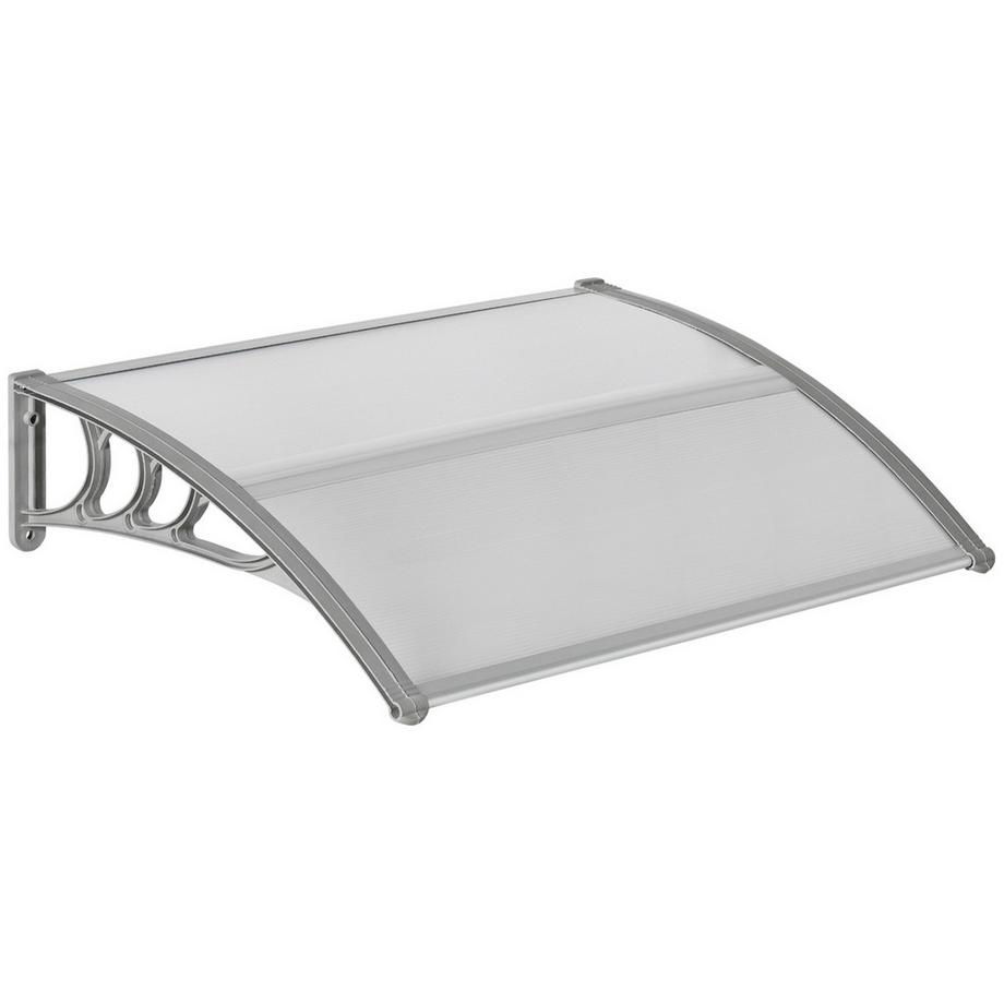 Northio Pensilina per porta d'ingresso 100 x 75 cm Pensilina ad arco in alluminio e policarbonato Pensilina con protezione UV Pensilina per porta d'ingresso per balcone, protezione solare, protezione pioggia, argento  