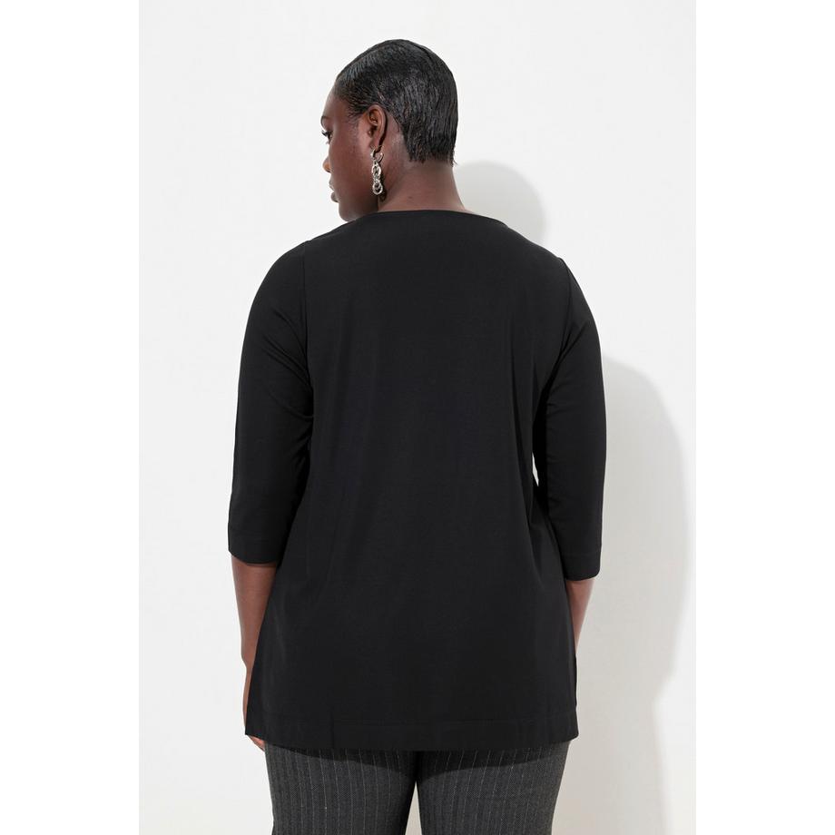 Ulla Popken A-Linie Rundhals 3/4-Arm Shirt mit Perlenstickerei  