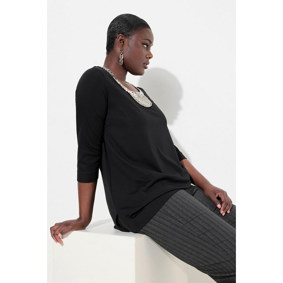 Ulla Popken A-Linie Rundhals 3/4-Arm Shirt mit Perlenstickerei  