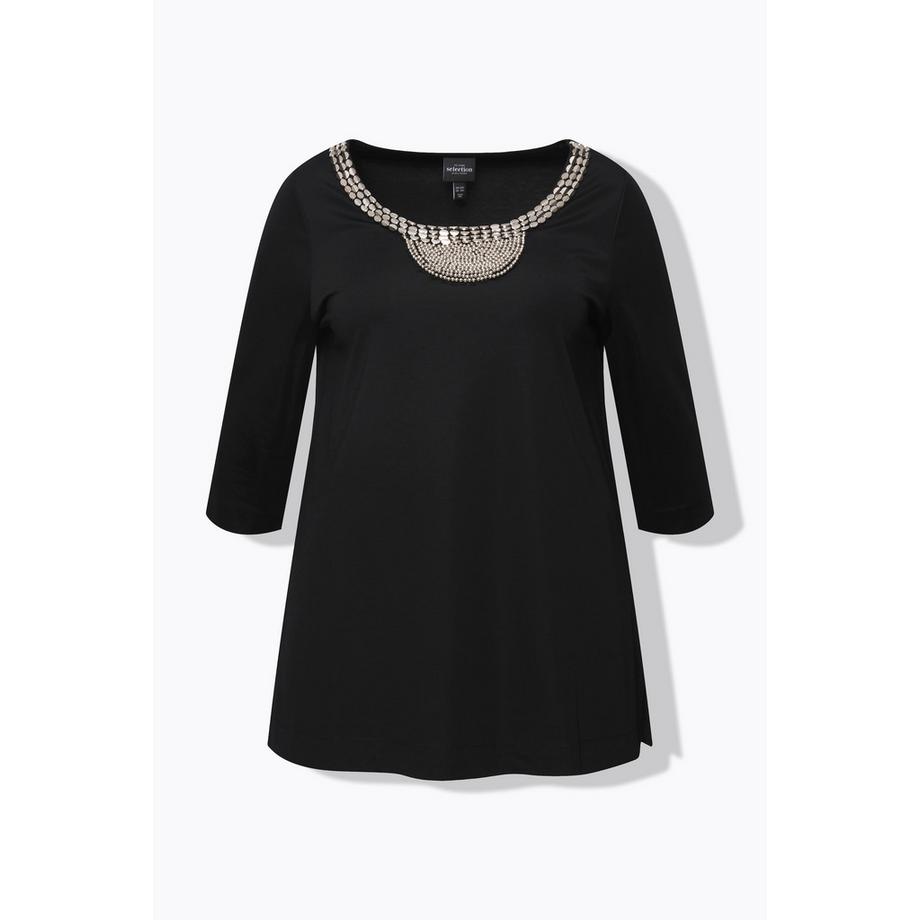 Ulla Popken A-Linie Rundhals 3/4-Arm Shirt mit Perlenstickerei  