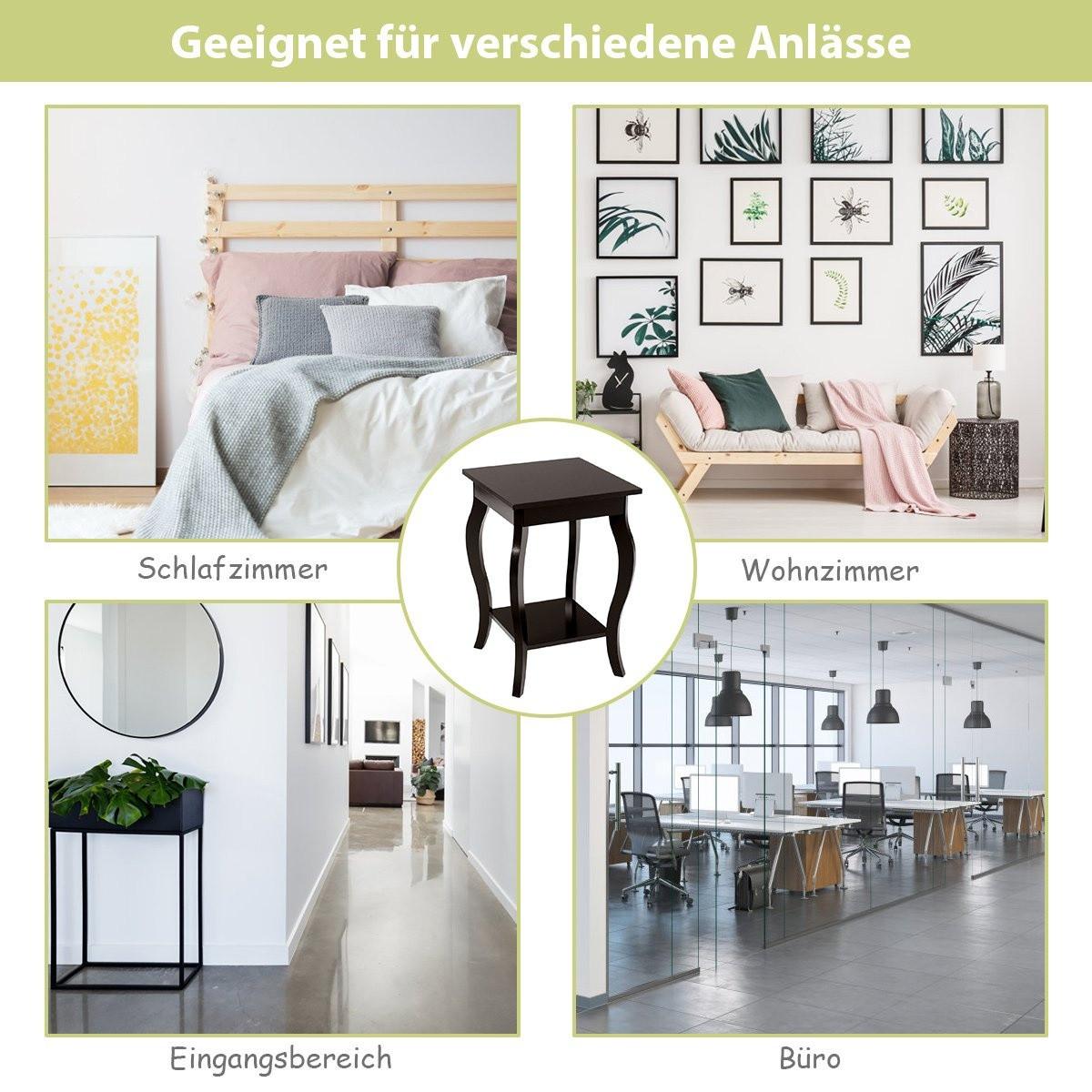 Northix Nachttisch mit Ablage 2 Ebene Beistelltisch aus Holz mit geschwungenen Beinen Braun  